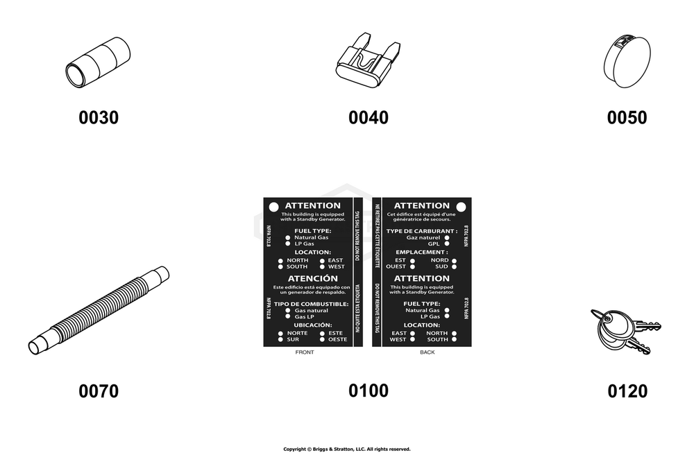 Accessory Group Diagram and Parts List for 040766-00  Briggs and Stratton Generator